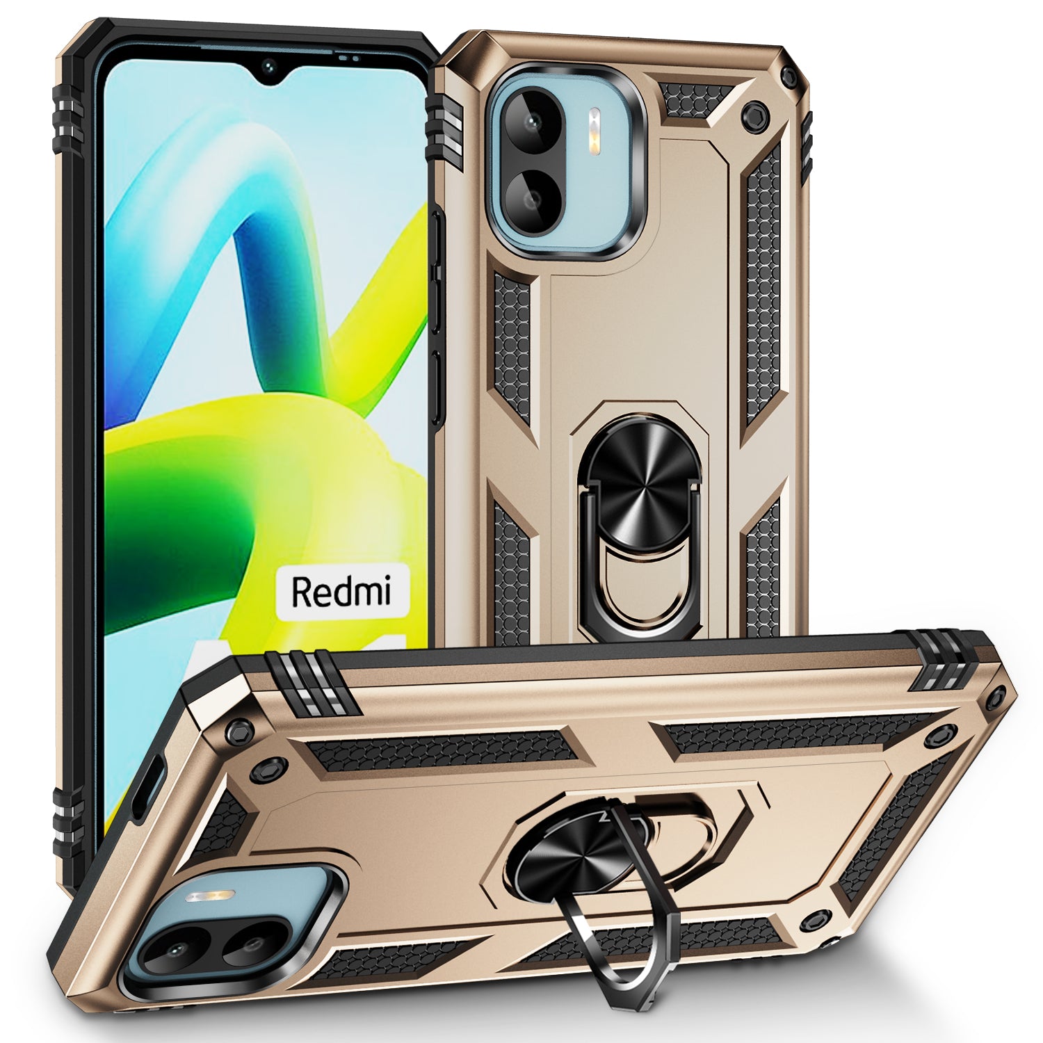 Phone Case for Xiaomi Redmi A1 4G A2 4G Military Grade Anti-drop PC TPU Protective Cover with Ring Kickstand Phone Case for Xiaomi Redmi A1 4G A2 4G Military Grade Anti-drop PC TPU Protective Cover with Ring Kickstand